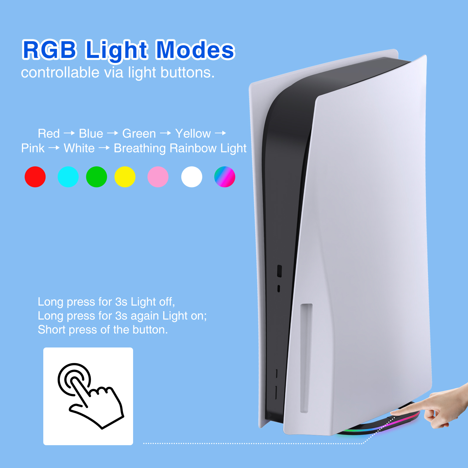 PS5 Vertical RGB 7 Modes Light Stand Sturdy Base Easy Install for PS5 Slim Playstation 5 Console